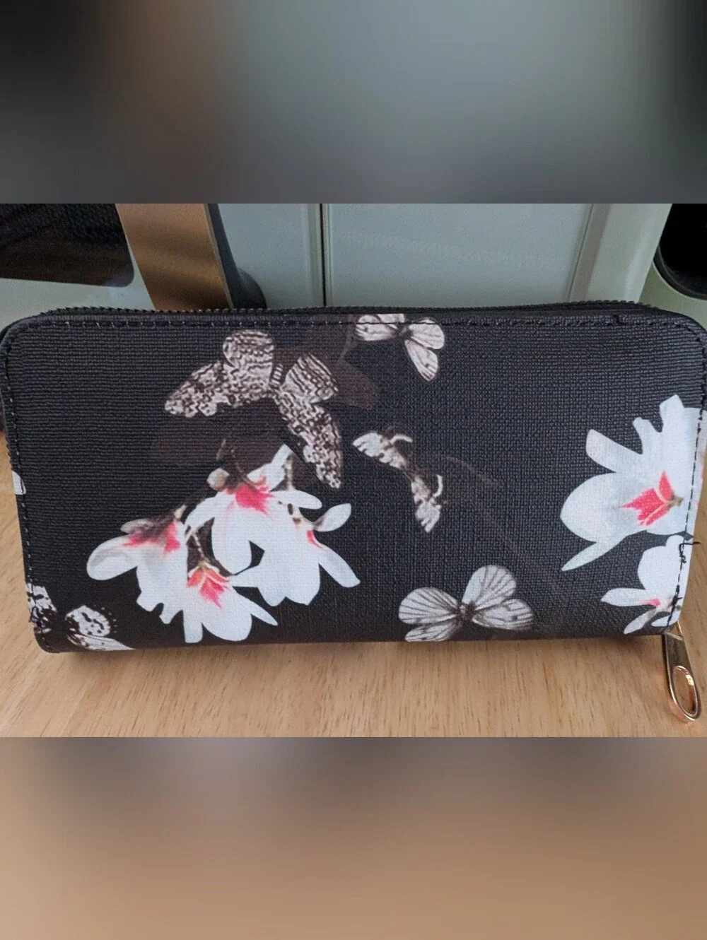 Black Floral Butterfly Tote Crossbody Wallet Set